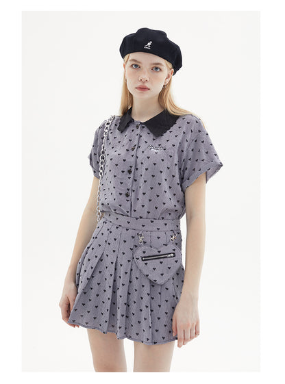 Sweet Pleated Skirt Plaid Skirt Summer Love Skirt Short Sleeve Shirt Summer Women