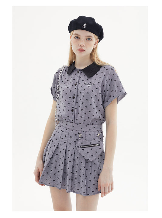 Sweet Pleated Skirt Plaid Skirt Summer Love Skirt Short Sleeve Shirt Summer Women