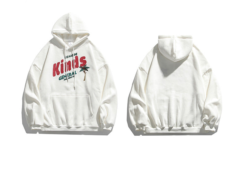 Autumn And Winter Plus Fleece Hooded Couple Hoodie Loose Korean Bf Print Lazy Port Style Casual Coat