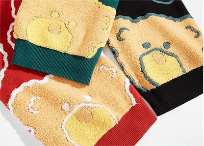 Jacquard Knit Bear Sweater Autumn And Winter New Oversized Sweater