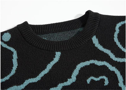 Jacquard Knit Bear Sweater Autumn And Winter New Oversized Sweater