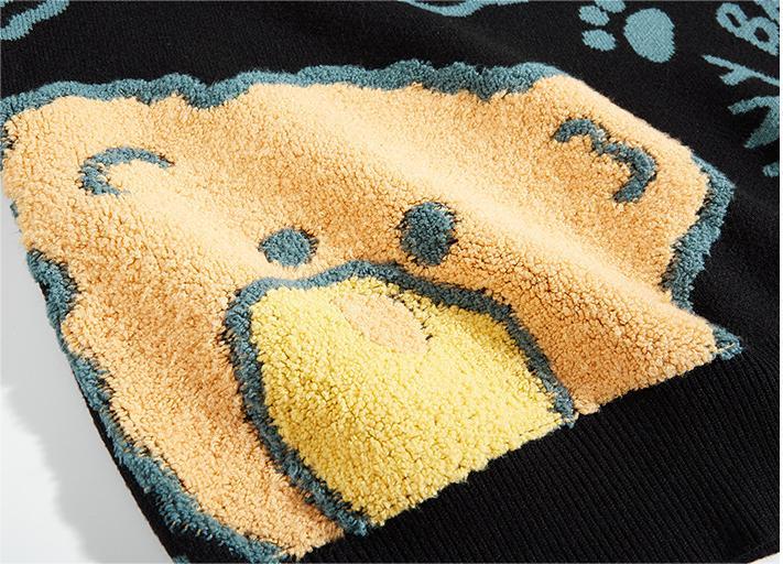 Jacquard Knit Bear Sweater Autumn And Winter New Oversized Sweater