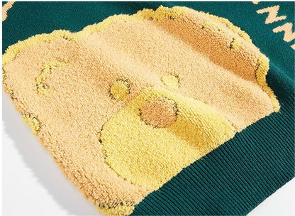 Jacquard Knit Bear Sweater Autumn And Winter New Oversized Sweater