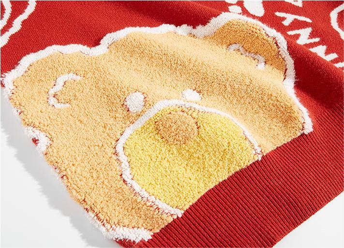 Jacquard Knit Bear Sweater Autumn And Winter New Oversized Sweater