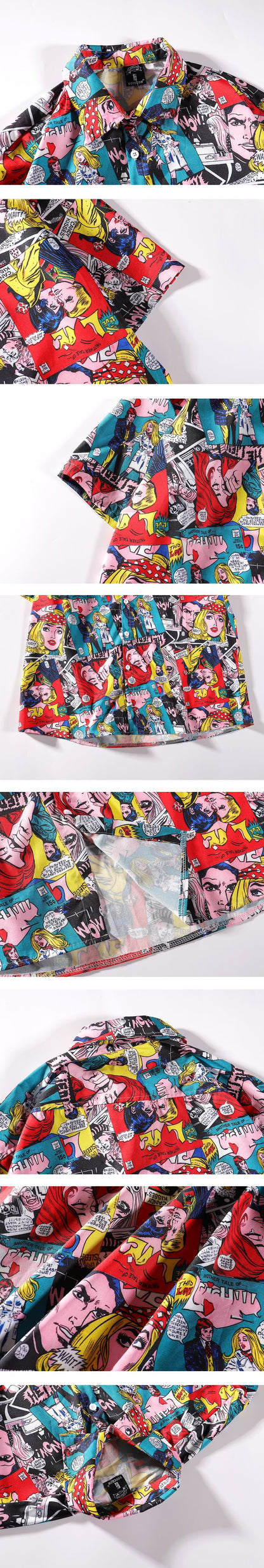 Street Hiphop Full Print Shirt Beach Wind Short Sleeve Top