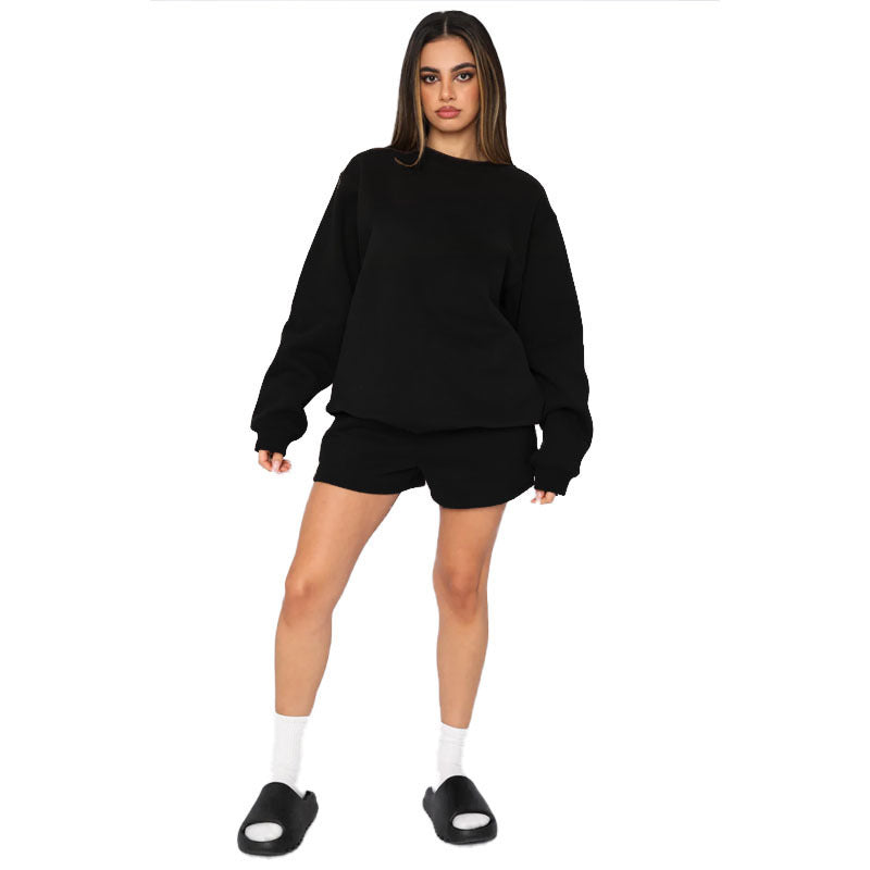 French Terry Material Sweatshirt With Shorts High Qaulity Sets Tracksuits For Women