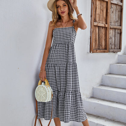 One Piece Long Length Leisure Style Plaid Skirt Style For Women