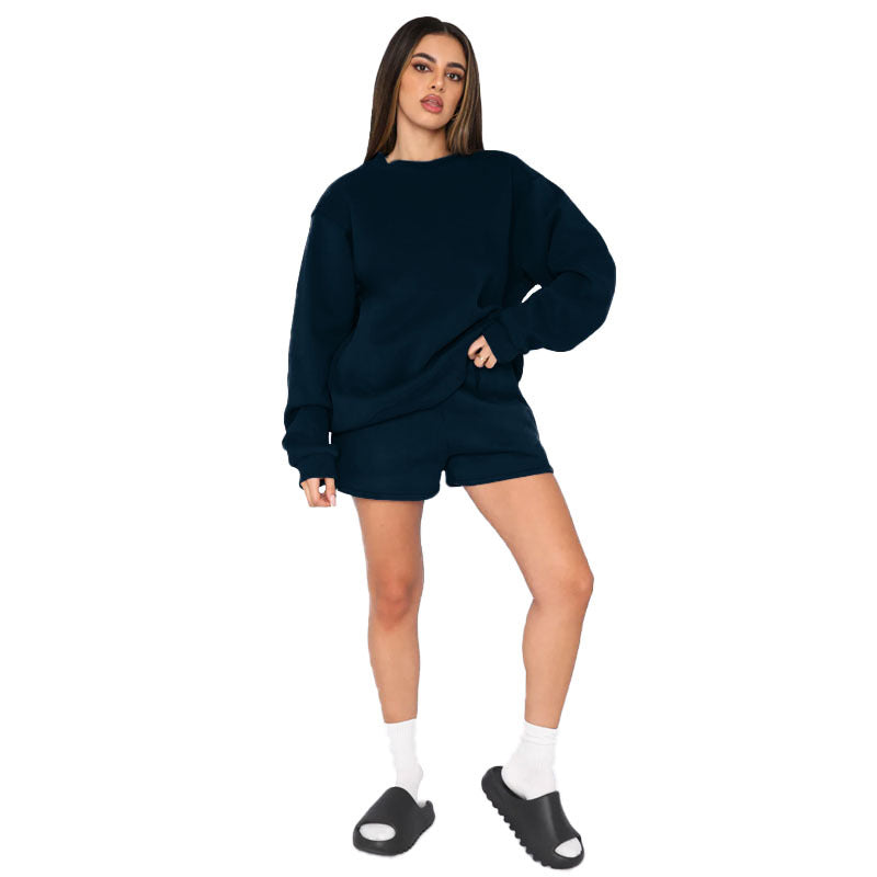 French Terry Material Sweatshirt With Shorts High Qaulity Sets Tracksuits For Women