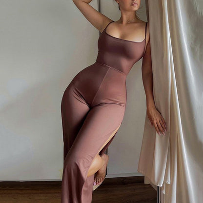 One Piece Sexy Style Slash Side Slip Stripes Body Fit Jumpsuit Bodysuit