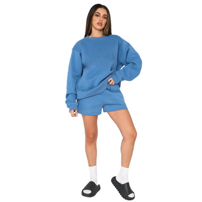 French Terry Material Sweatshirt With Shorts High Qaulity Sets Tracksuits For Women