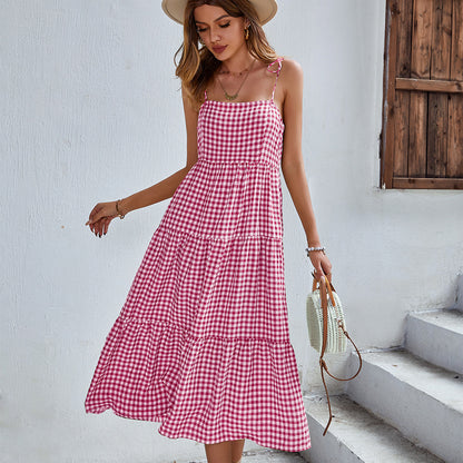 One Piece Long Length Leisure Style Plaid Skirt Style For Women