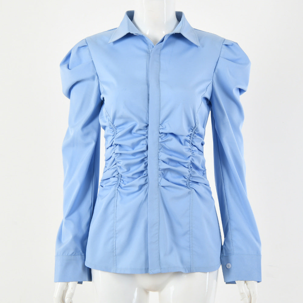 Pleated Stylish Professional Office Lady Shirt Style For Women