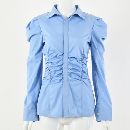 Pleated Stylish Professional Office Lady Shirt Style For Women