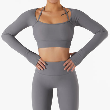 Spring And Summer New Sports Top Women With Chest Pad Quick Dry Fitness Clothes Slim Fit Tight Long Sleeve Yoga Clothes