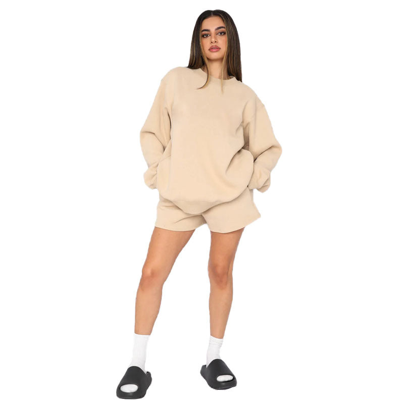 French Terry Material Sweatshirt With Shorts High Qaulity Sets Tracksuits For Women