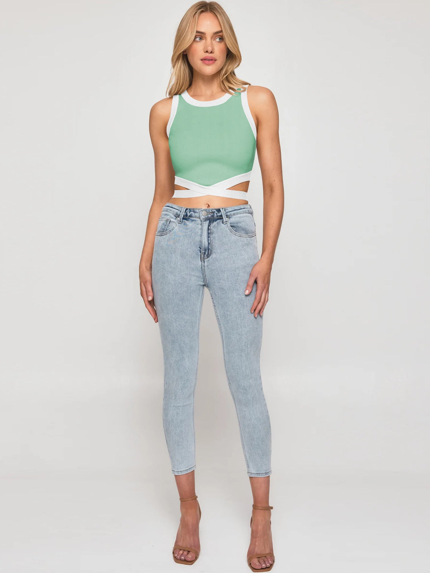 Rib Material Crop Top Cute Style High Quality Sexy Top For Women