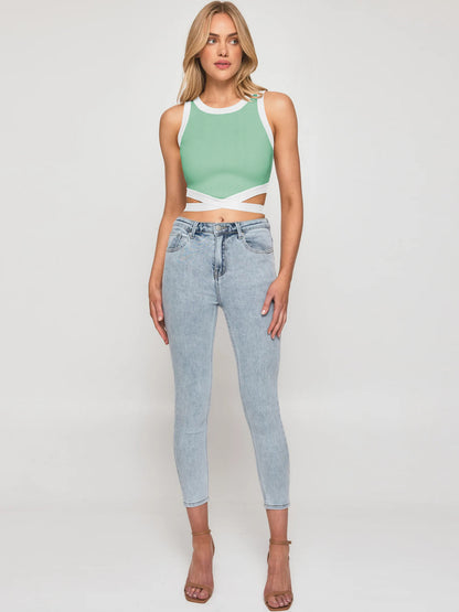 Rib Material Crop Top Cute Style High Quality Sexy Top For Women