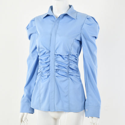 Pleated Stylish Professional Office Lady Shirt Style For Women