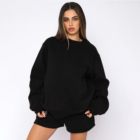 French Terry Material Sweatshirt With Shorts High Qaulity Sets Tracksuits For Women
