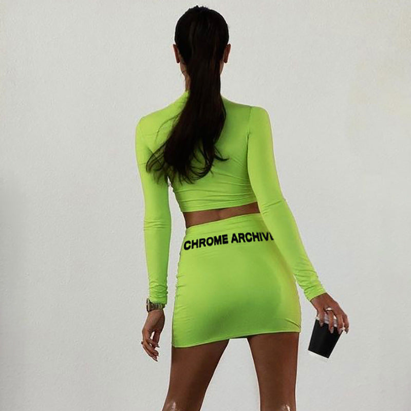 Fitted Style Long Sleeve Shirt With Skirt Body Fit Sets For Women