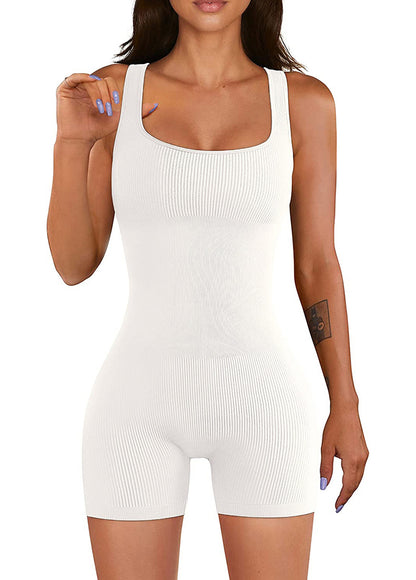 One Piece Rib Material Low Cut Sexy Fit Wearing Body Suit