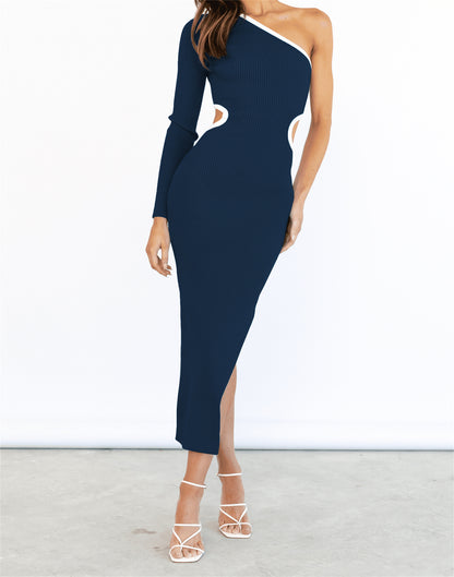 One PIece Rib Material Backless Skirt Hip Wrap Dress