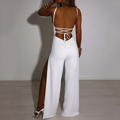 One Piece Sexy Style Slash Side Slip Stripes Body Fit Jumpsuit Bodysuit