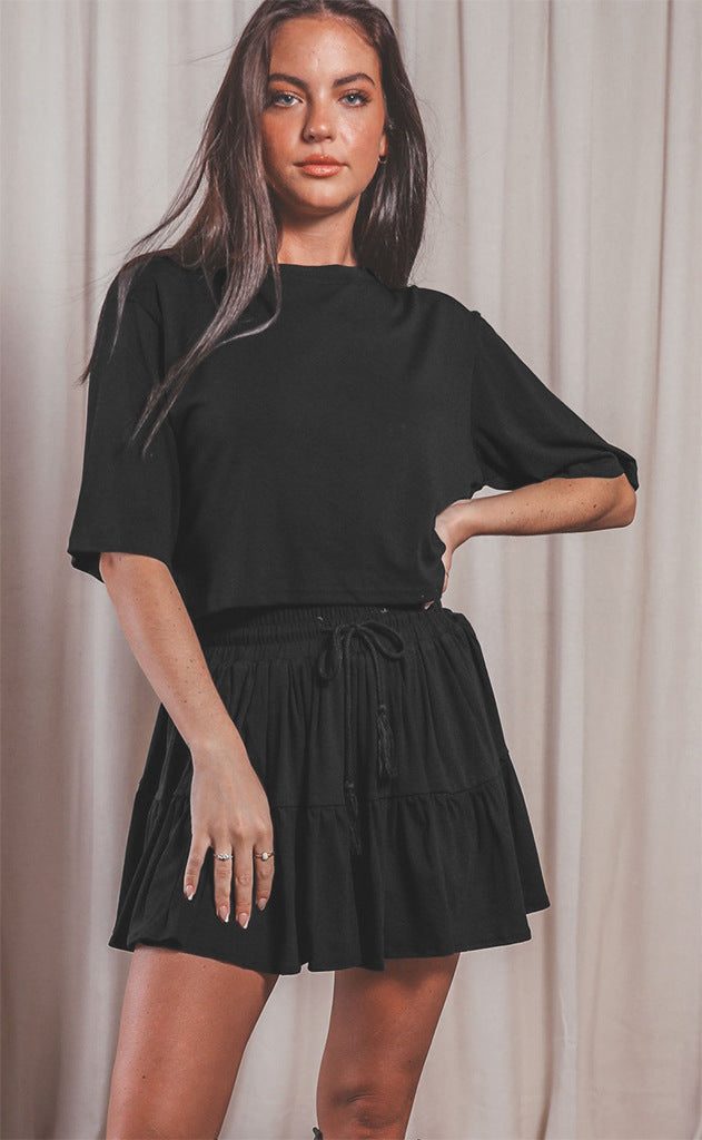 Long Sleeve Top With Pleated Skirt Sets Leisure Sets For Women