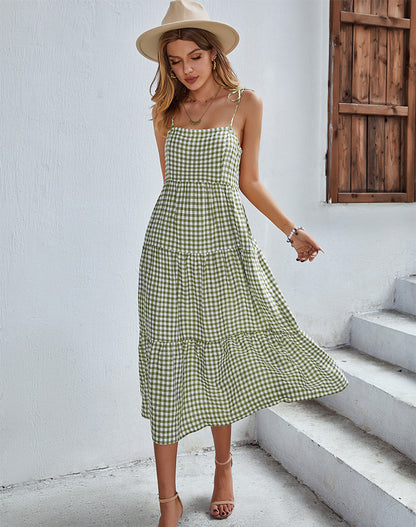 One Piece Long Length Leisure Style Plaid Skirt Style For Women