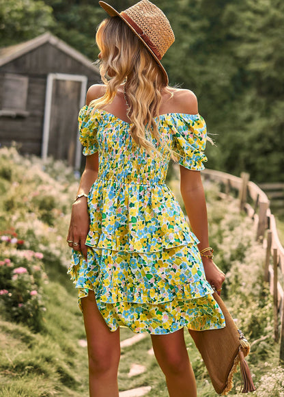 Romantic Elegance Dress Spring Summer Short Sleeve Skirt Floral For Women