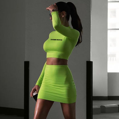 Fitted Style Long Sleeve Shirt With Skirt Body Fit Sets For Women