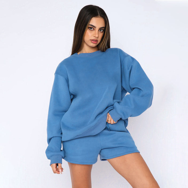 French Terry Material Sweatshirt With Shorts High Qaulity Sets Tracksuits For Women