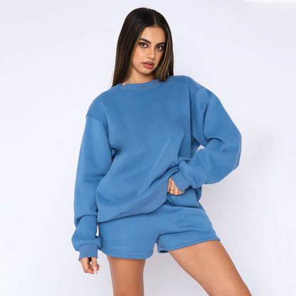 French Terry Material Sweatshirt With Shorts High Qaulity Sets Tracksuits For Women