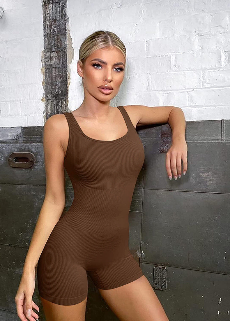 One Piece Rib Material Low Cut Sexy Fit Wearing Body Suit