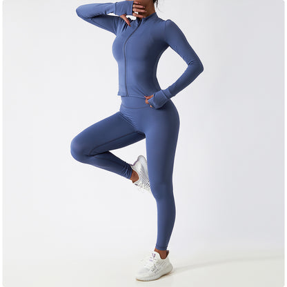 Sleeve Yoga Clothes Female Nude Feeling Fitness Coat Training Outside Wear Zipper Tight Running
