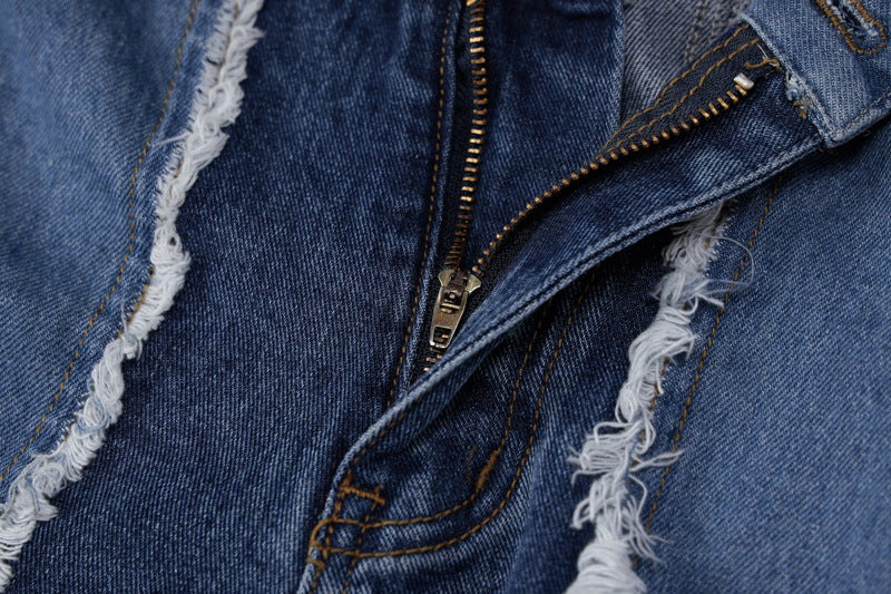 Denim Patch Work Contrast Color Stylish Fit Jeans Pants For Women