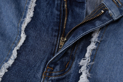 Denim Patch Work Contrast Color Stylish Fit Jeans Pants For Women