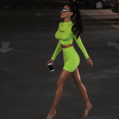 Fitted Style Long Sleeve Shirt With Skirt Body Fit Sets For Women