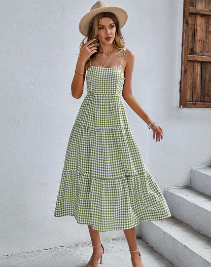 One Piece Long Length Leisure Style Plaid Skirt Style For Women