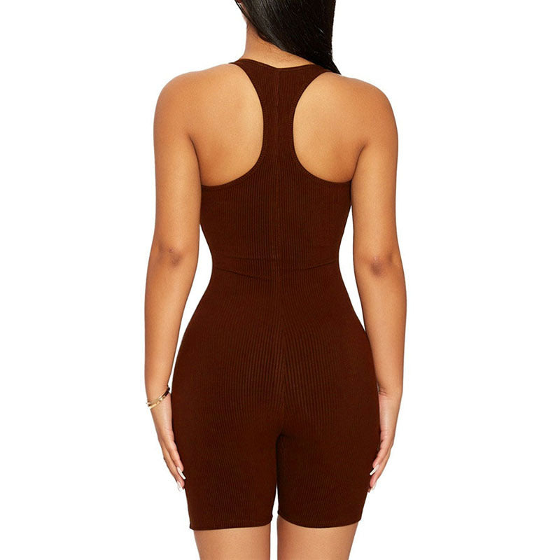 Rib Material High Quality Stretch One Piece Body Suit Jump Suit For Women