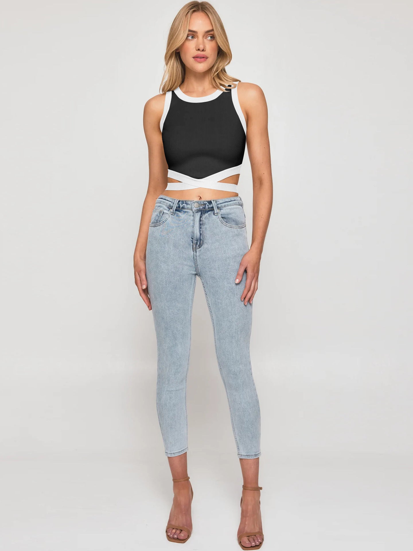 Rib Material Crop Top Cute Style High Quality Sexy Top For Women