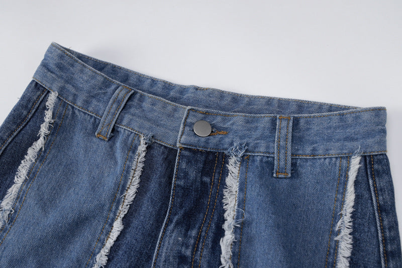 Denim Patch Work Contrast Color Stylish Fit Jeans Pants For Women