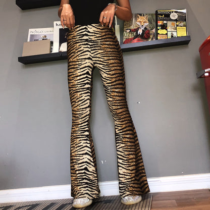 Leopard Tiger Print Texture Sexy Body Bell Bottom Stylish Pants