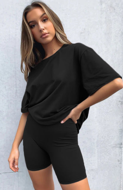 Tshirt Top With Short High Quality Comfortable Stretch Material Sets For Women