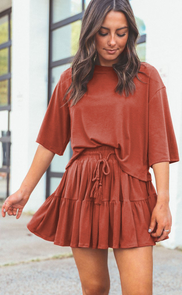 Long Sleeve Top With Pleated Skirt Sets Leisure Sets For Women