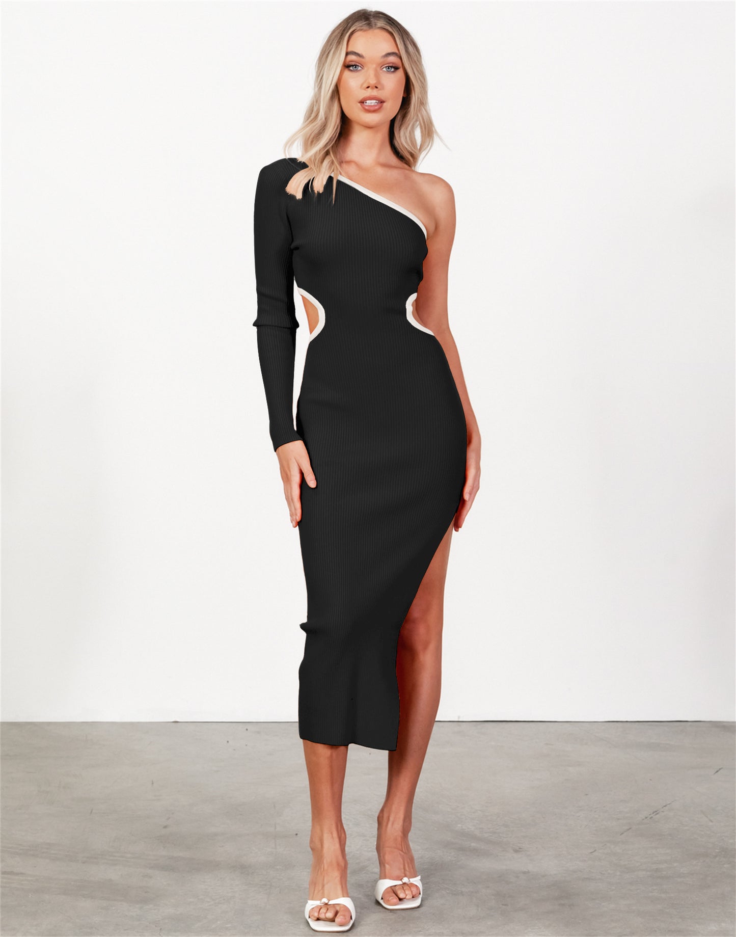 One PIece Rib Material Backless Skirt Hip Wrap Dress
