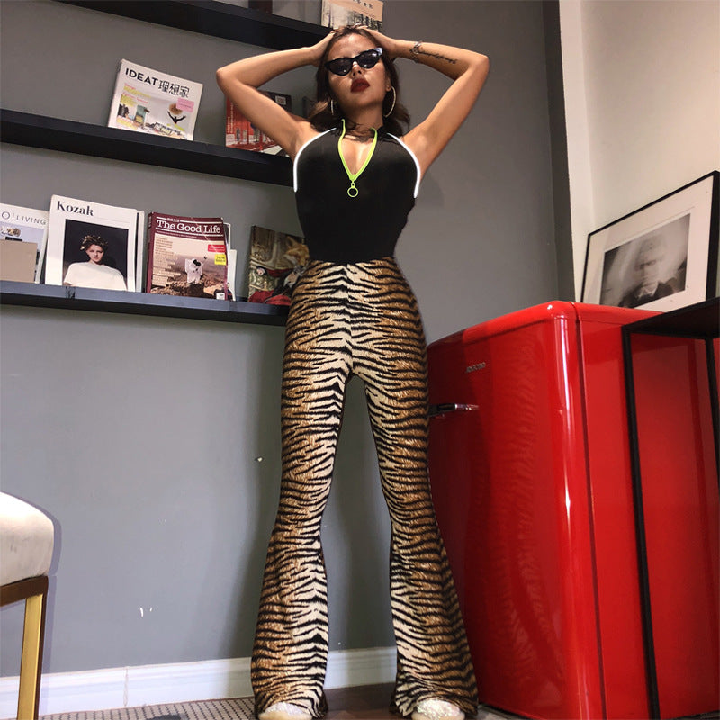 Leopard Tiger Print Texture Sexy Body Bell Bottom Stylish Pants