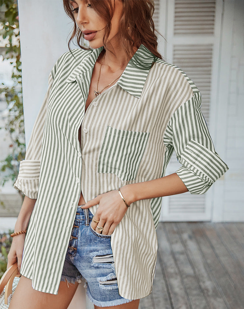 Long Length Stripes Print Casual Wear Shirt For Women