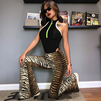 Leopard Tiger Print Texture Sexy Body Bell Bottom Stylish Pants