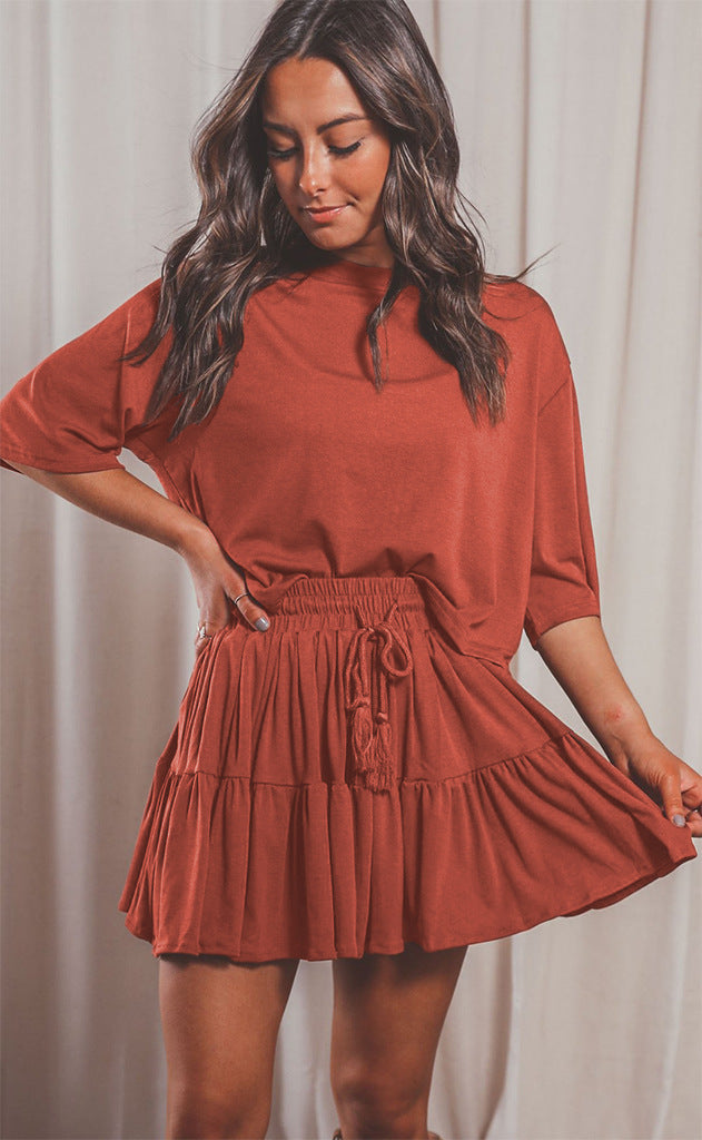 Long Sleeve Top With Pleated Skirt Sets Leisure Sets For Women